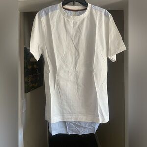 Paul Smith Men's White Short Sleeve Tee with Striped Back-Size M